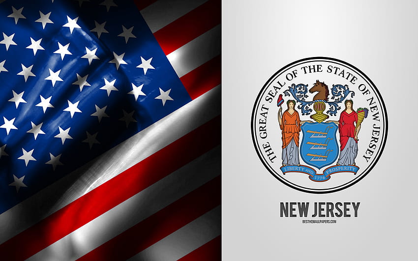 Печат на Ню Джърси, флаг на САЩ, емблема на Ню Джърси, герб на Ню Джърси, значка на Ню Джърси, американско знаме, Ню Джърси, САЩ HD тапет