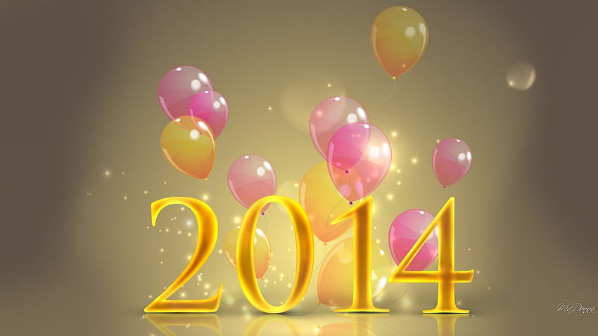 New Year Balloons, pink, balloons, New Year, soft 2014, yellow, celebrate HD wallpaper