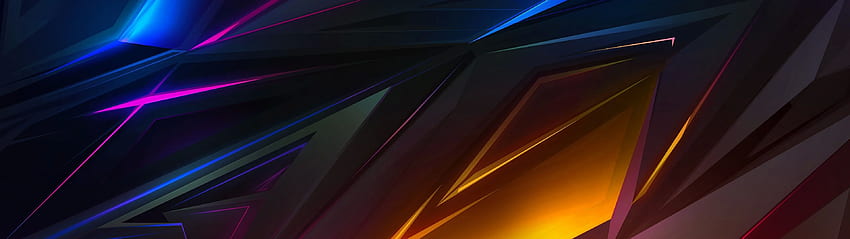 Polígono abstracto oscuro colorido 3D, extracto dual del monitor fondo de pantalla