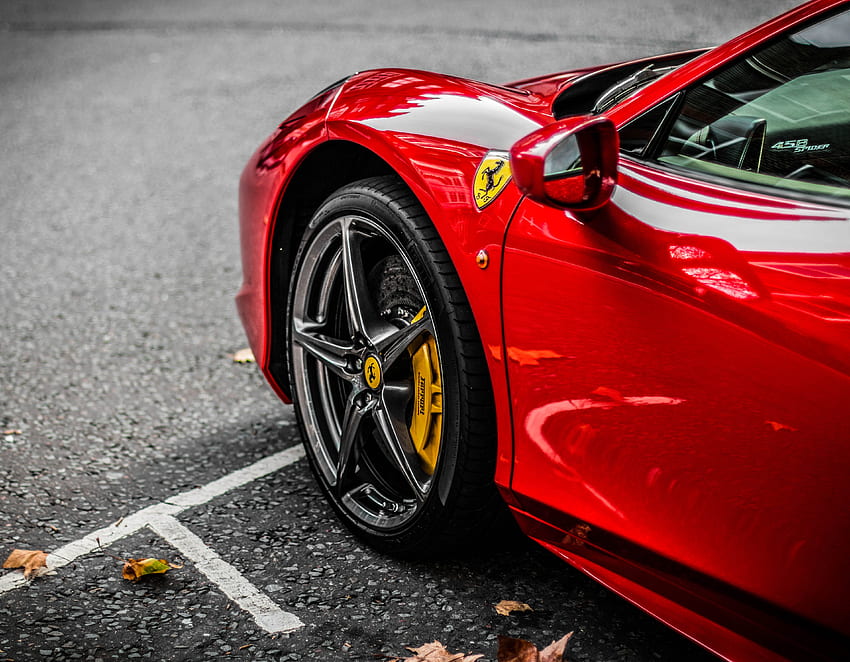Red supercar, Ferrari, wheel HD wallpaper