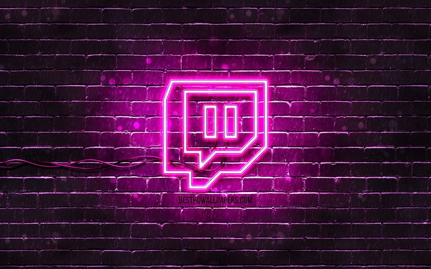 Лилаво лого на Twitch, , лилава тухлена стена, лого на Twitch, социални мрежи, неоново лого на Twitch, Twitch за с резолюция . Високо качество, Twitch HD тапет