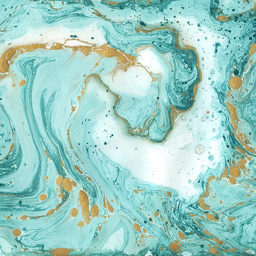 Painted Marble Mural Teal and Gold M9253 – Walls Republic US HD phone wallpaper