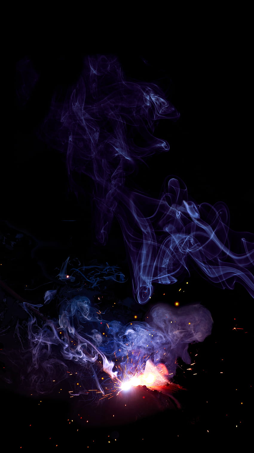 Abstrakcja, dym, ciemność, iskry, kolorowy dym, kolorowy dym Tapeta na telefon HD