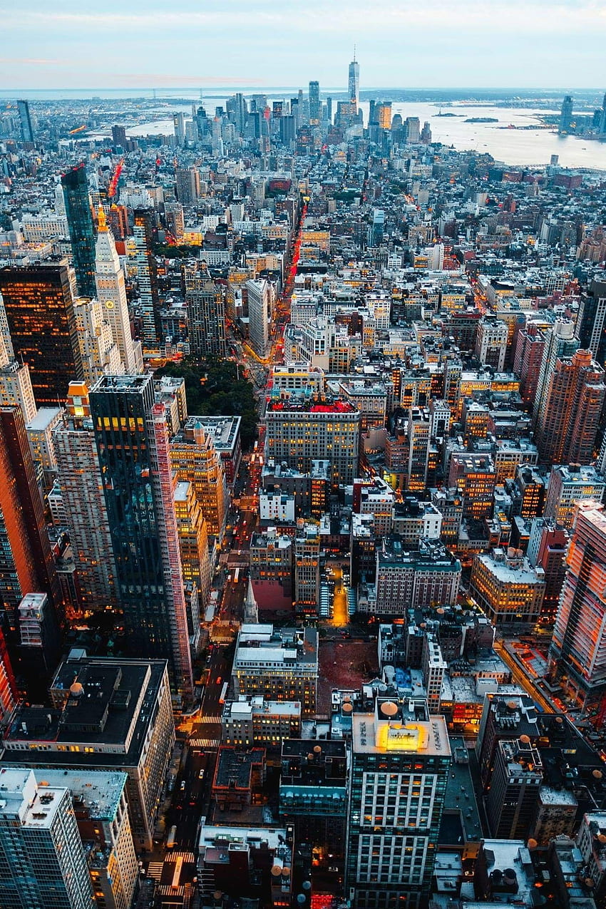 Midtown e Downtown Manhattan, New York, Stati Uniti d'America. Estetica della città, grafica della città, paesaggio urbano Sfondo del telefono HD