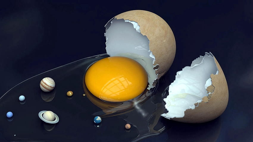 3D, Planeten, Schale, gebrochen, Ei, Eigelb, Protein HD-Hintergrundbild