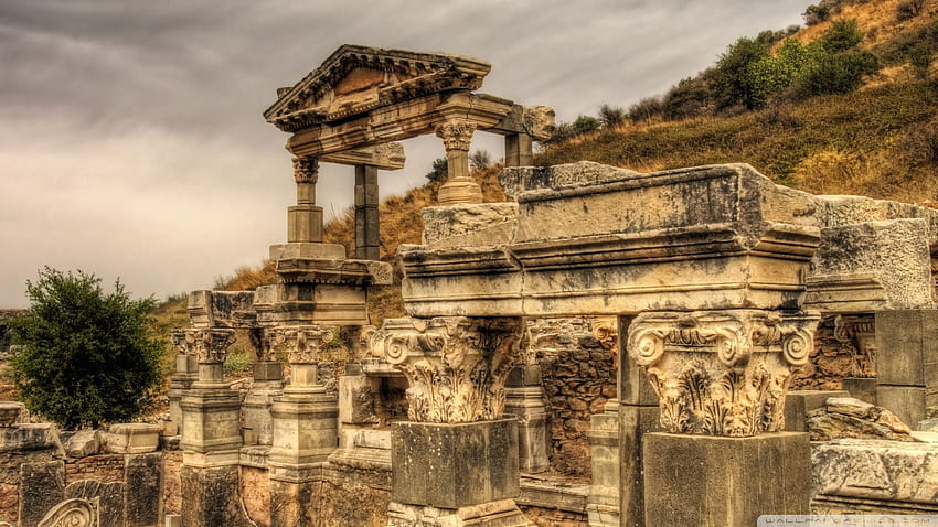 A Temple in the Ruins of Ephesus, Turkey Ultra Background for U TV : & UltraWide & Laptop : Multi Display, Dual Monitor : Tablet : Smartphone, Greece Ruins HD wallpaper