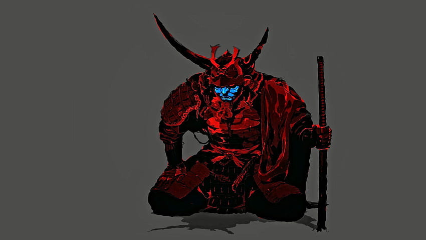 samurai, Red, Blue, Mask, Minimalism /, Kabuki Mask HD wallpaper