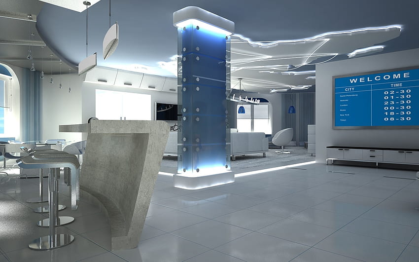 Modernes Interieur. Interieur Sci-Fi. Futuristisch, Arbeitszimmer HD-Hintergrundbild