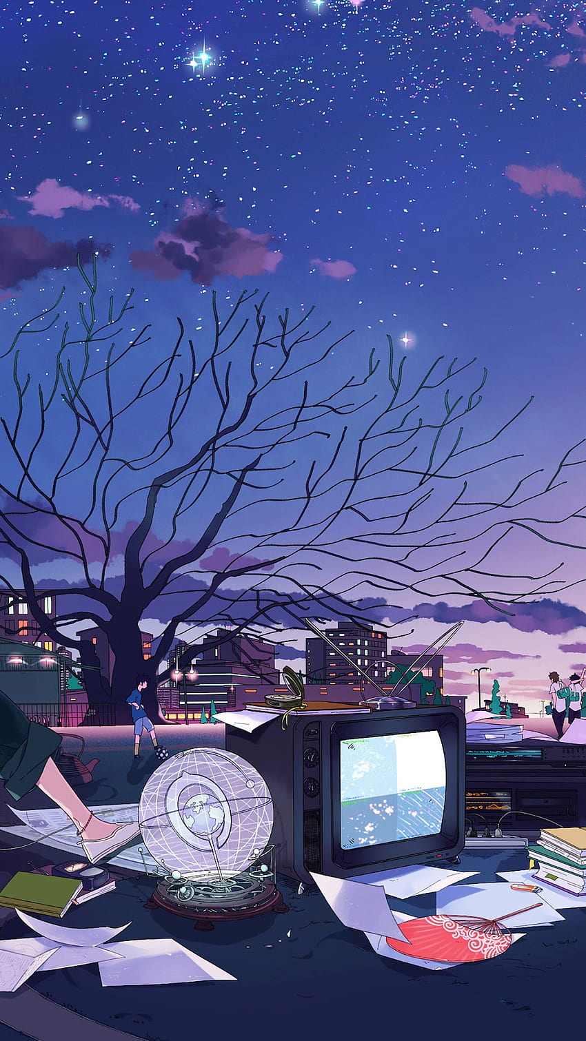 Anime Students Camping Night Sky Stars, Cartoon Camping HD phone wallpaper