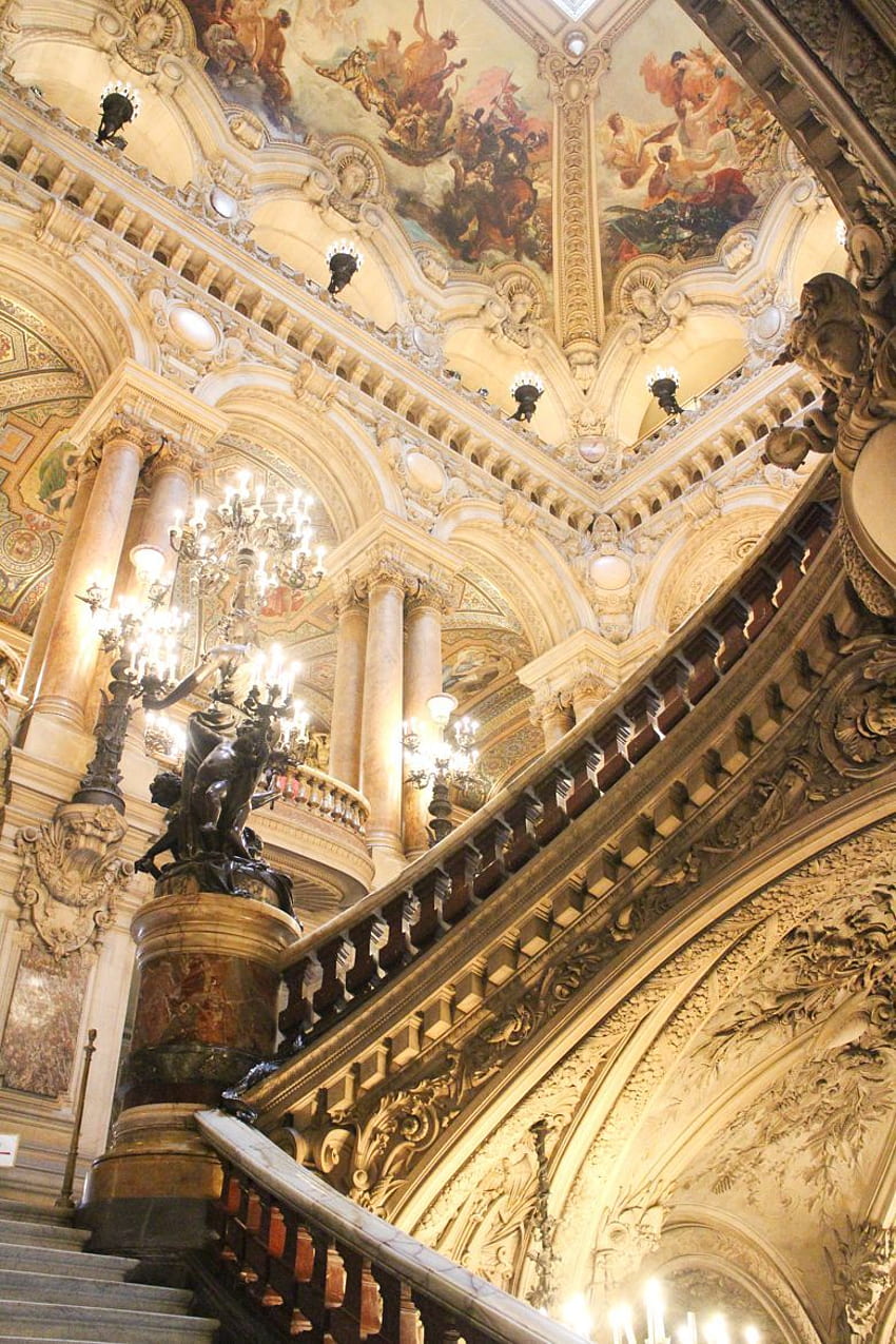 Erklimmen Sie die Treppe im Opernhaus Palais Garnier in Paris. Pariser Opernhaus, Architektur, Barockarchitektur HD-Handy-Hintergrundbild