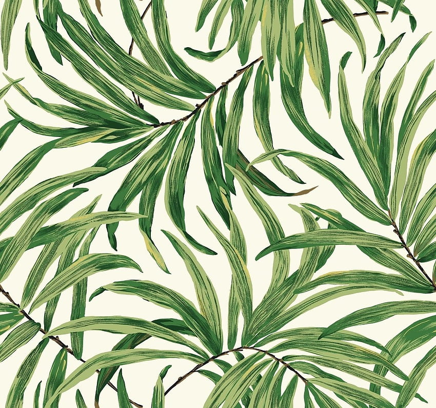 York AT7050 Tropics Bali 흰색, 밝은 녹색, 노란색, 황갈색 잎 - The Savvy Decorator HD 월페이퍼