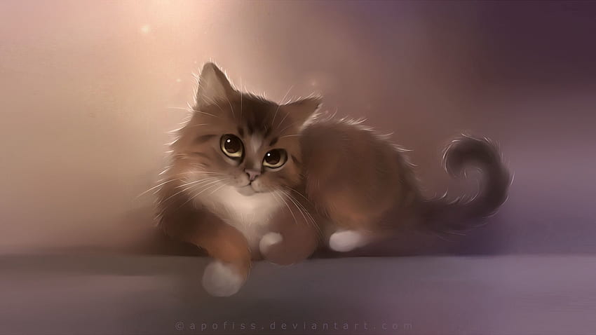 Art, Cat, , Drawing, Apofiss, Cute Cat HD wallpaper