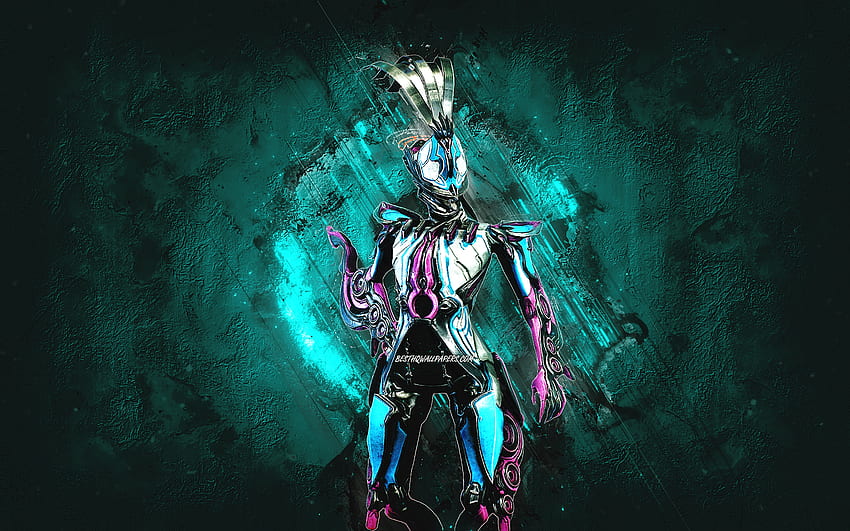 Octavia Prime, Warframe, fond de pierre turquoise, personnages Warframe, Octavia Prime Warframe, peau Octavia Prime, art créatif Fond d'écran HD