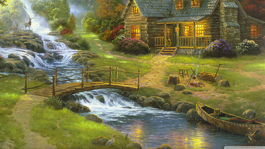 Mountain Paradise oleh Thomas Kinkade Ultra Background untuk U TV ...