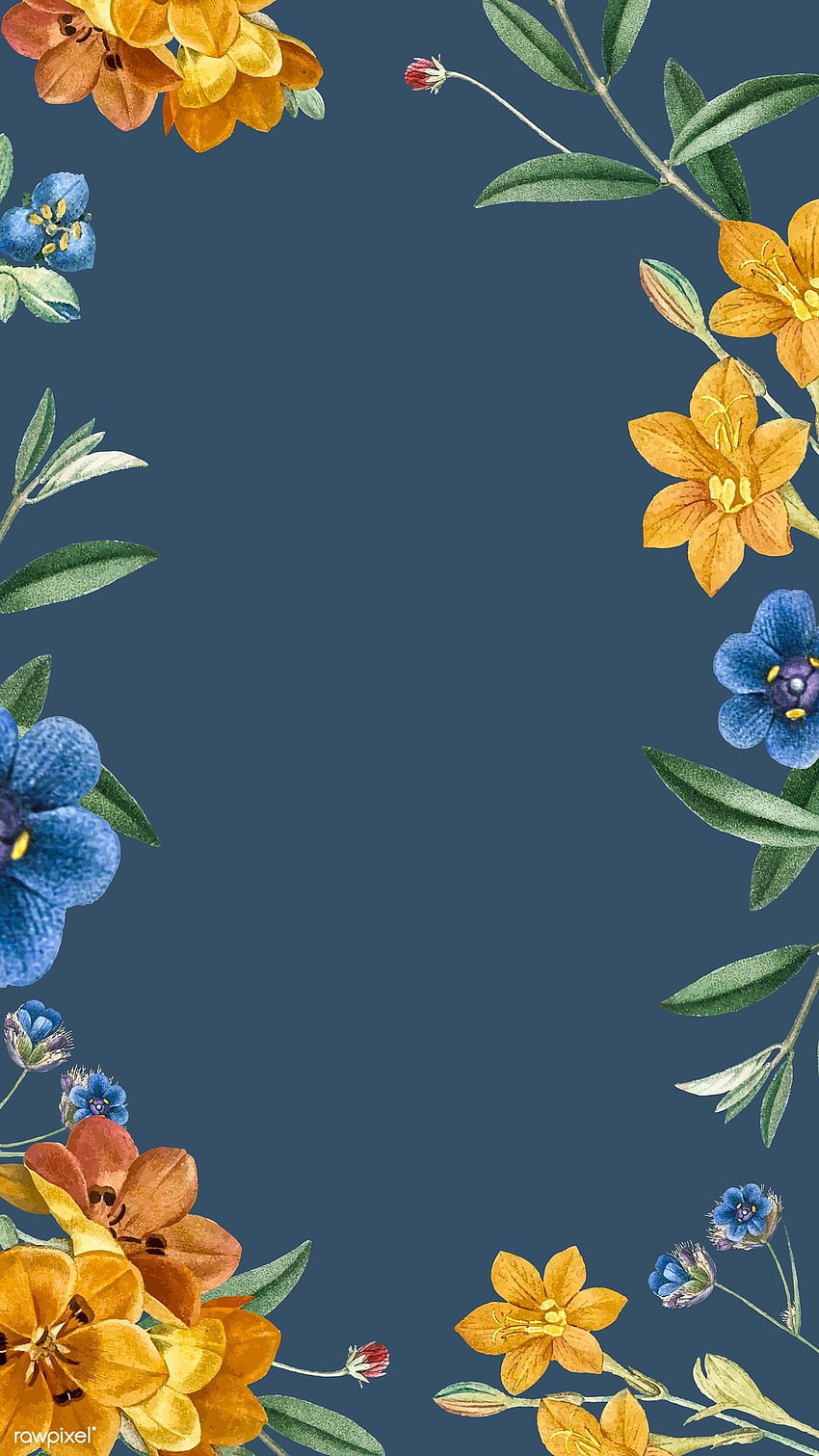 Premium-Vektor des Handy-Hintergrunds mit blauem Blumenrahmen. Telefonhintergrund, iPhone 6 Blume, iPhone HD-Handy-Hintergrundbild