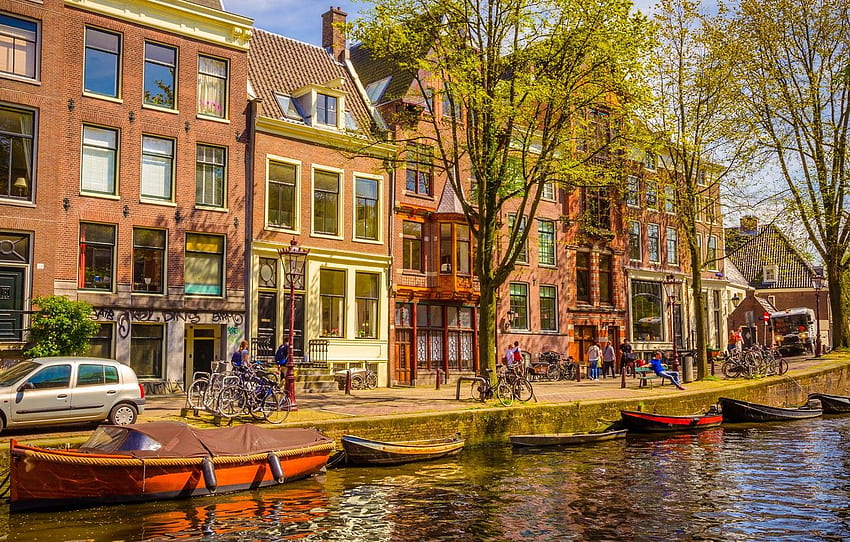river, spring, boats, Amsterdam, Amsterdam, old, spring, buildings, Netherlands, boat, canal for , section город - HD wallpaper