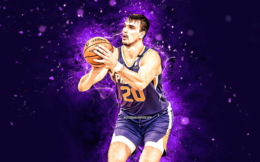 Dario Saric, , Phoenix Suns, NBA, basketball, violet neon lights, Dario Saric Phoenix Suns, Dario Saric HD wallpaper