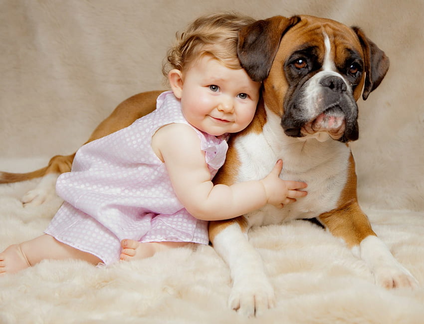 My Bestest Friend, dog, smiling, baby, girl, friends HD wallpaper