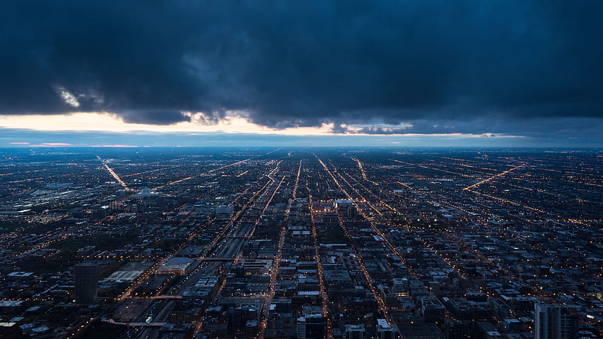Ciudades, Nubes, Edificio, Vista Desde Arriba, Ciudad De Noche fondo de pantalla
