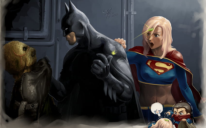 Batman Supergirl zabawna sztuka, tło i zabawna kreskówka superbohatera Tapeta HD