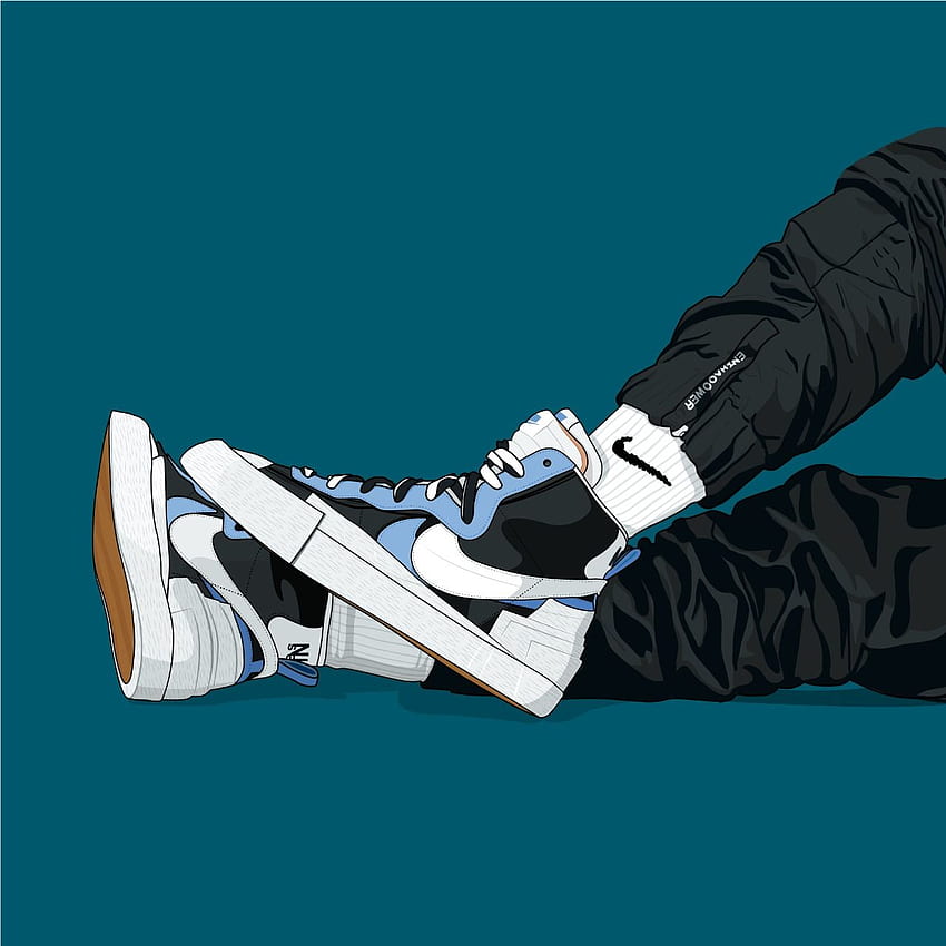 Sacai x Nike Blazer. Ilustración de zapatillas, Nike genial, Dibujo de zapatos fondo de pantalla del teléfono