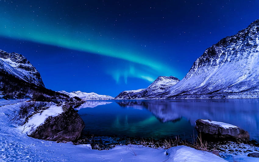 Beautiful sky, night, winter, Iceland, Northern Lights HD wallpaper