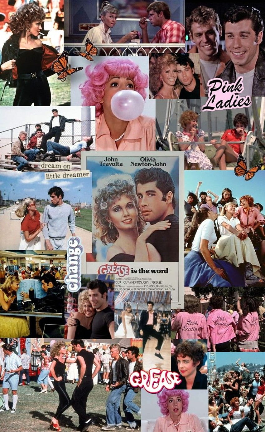 그리스 . 그리스 영화, 미적 영화, 영화, 80년대 영화 콜라주 HD 전화 배경 화면