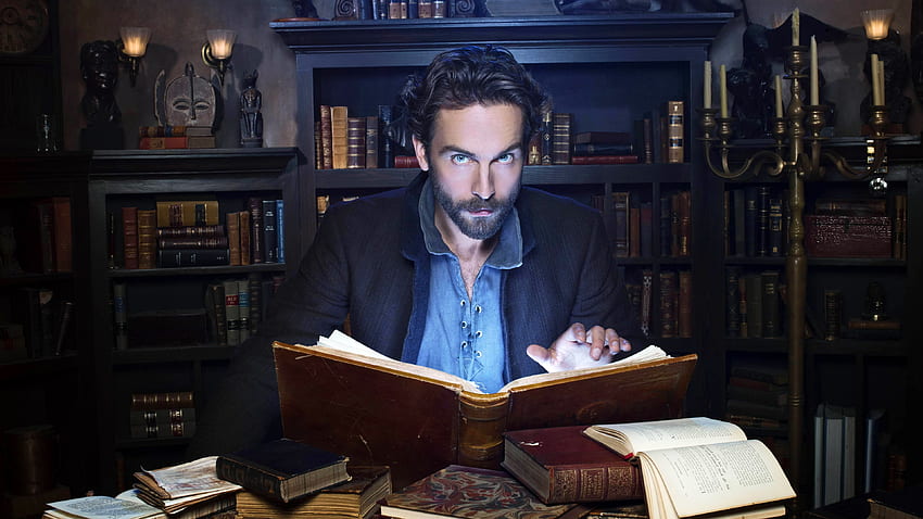 Tom Mison, Sleepy hollow, reading book, actor, tv series, library HD wallpaper
