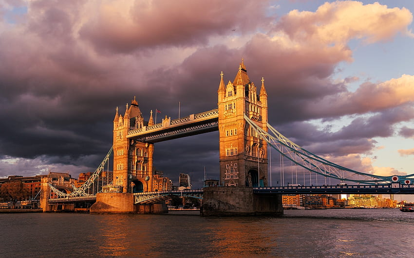 Tower Bridge at Sunset, river, Tower bridge, sunset, London HD wallpaper