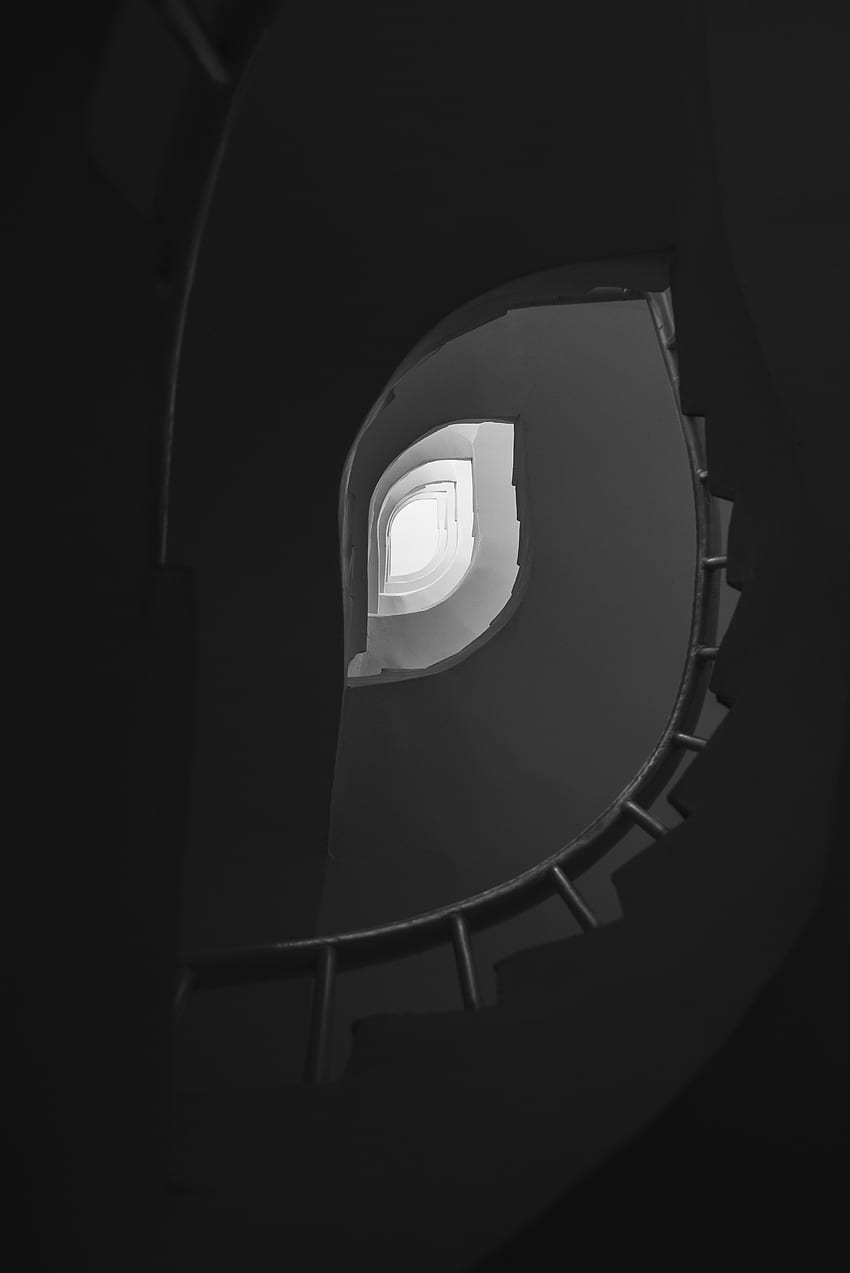 Minimalism, Bw, Chb, Ladder, Stairs, Bottom View, Spiral Staircase, Caracole HD phone wallpaper