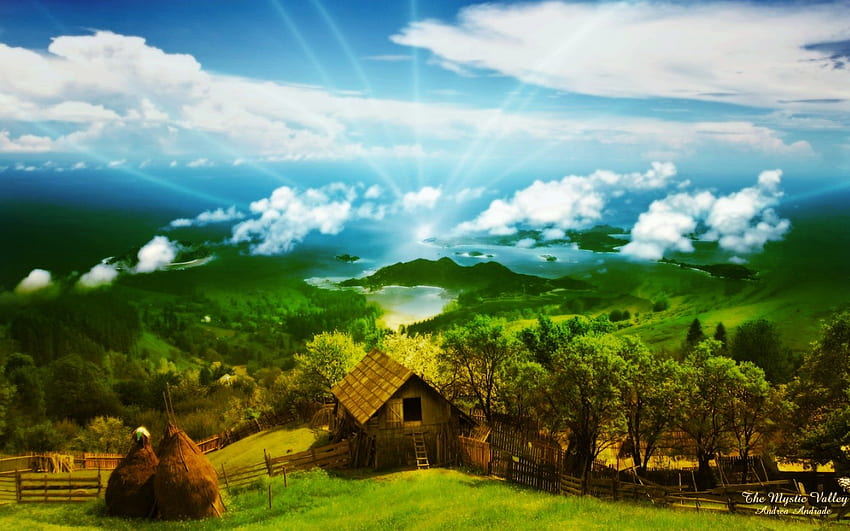 The Mystic Valley, mystisch, Tal, Feld, Wolken, Himmel HD-Hintergrundbild