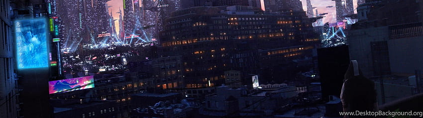 Cyberpunk City Lights Future Skyscrapers AMM 배경, Cyberpunk 듀얼 모니터 HD 월페이퍼