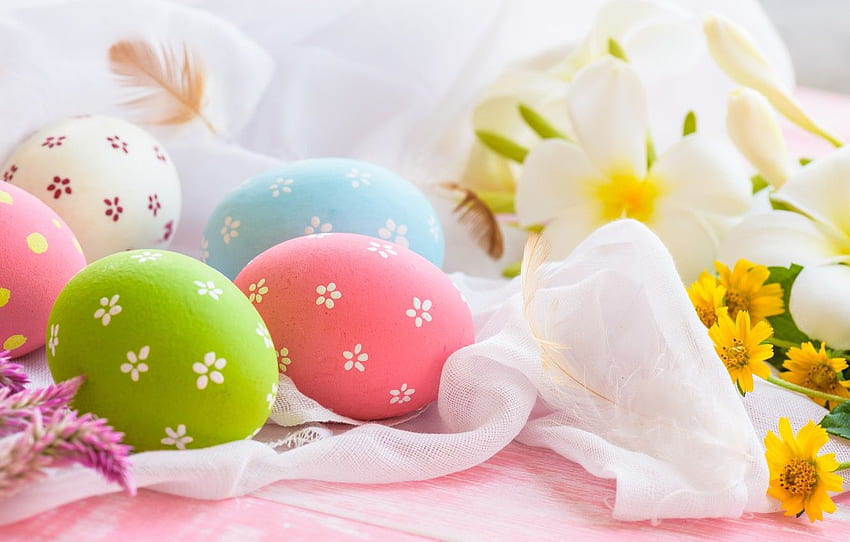 flowers, eggs, Easter, flowers, spring, Easter, Pastel Easter HD wallpaper