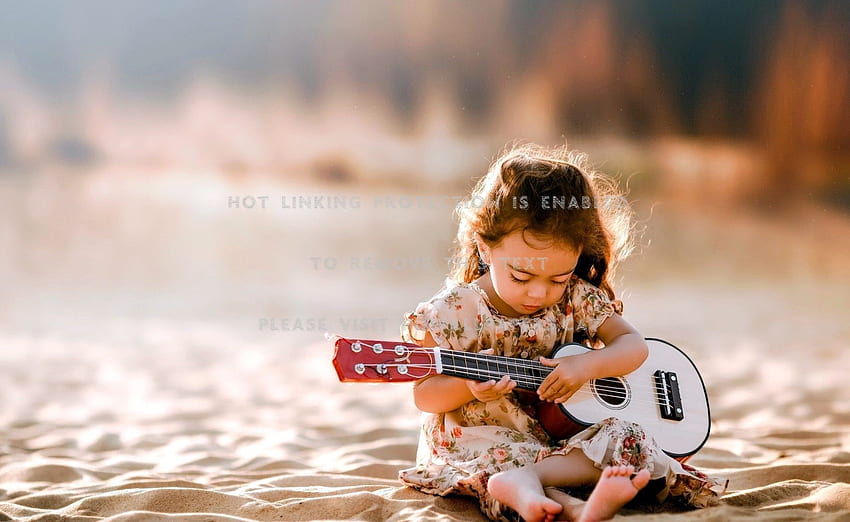 小さな女の子 音楽愛好家 ギター 人々 高画質の壁紙