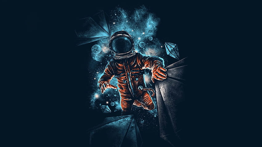 Przestrzeń, astronauta, galaktyka, ciemność, grafika Tapeta HD
