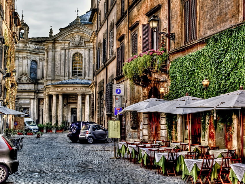 beautiful italian cafes. , beautiful, buildings, cafe, city, Rome Streets HD wallpaper
