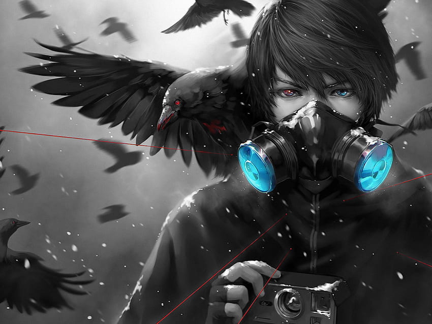 Anime Boy, Dark, Mask, Crows, Art, , , Background, 5c349c, Cool Dark Anime Boy HD wallpaper