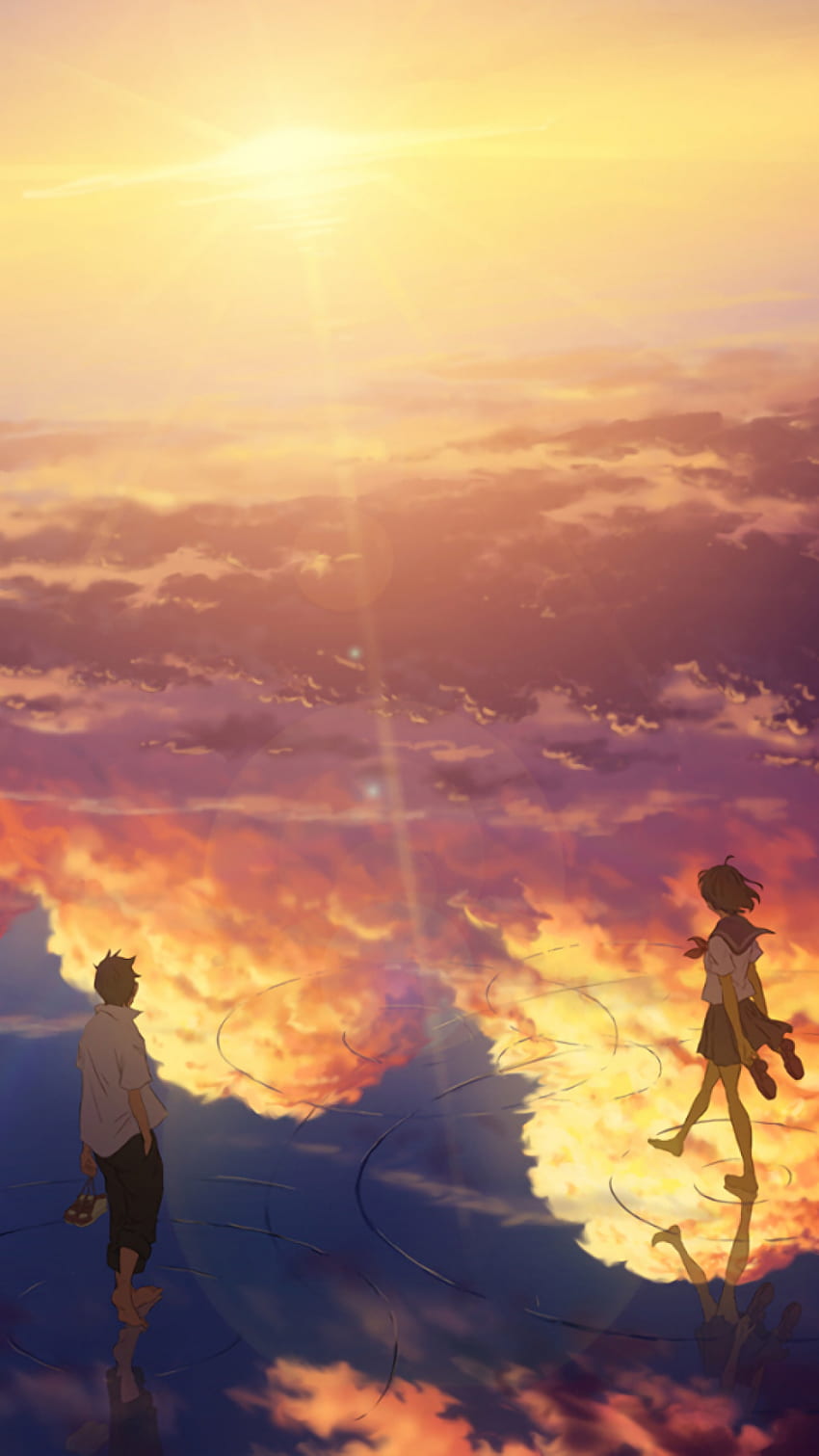 Anime Landscape, Beyond The Clouds, Sunset HD phone wallpaper