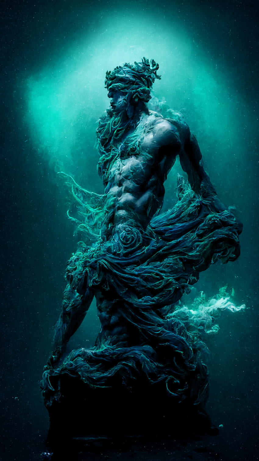 Poseidón, agua, arte, azul, dios. fondo de pantalla del teléfono