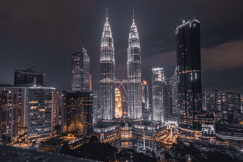 Torre gemela, Torres Petronas, Kuala Lumpur, paisaje urbano fondo de pantalla