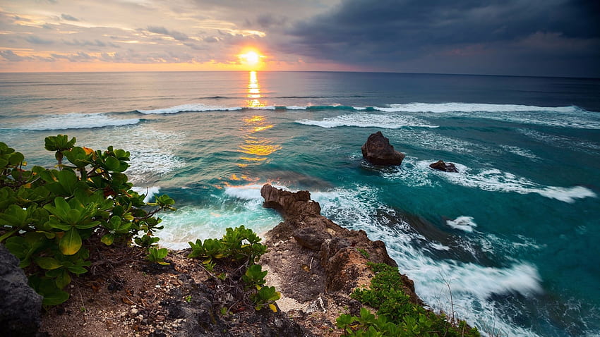 Endonezya Sahilinde Gün Batımı, Deniz, Sahil, Doğa, Gün Batımı, Okyanuslar HD duvar kağıdı