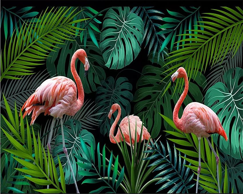 Beibehang 3 D untuk Dinding Kustom 3D Kamar Di Tangan Hutan Hujan Flamingo Latar Belakang Anak Mural 3D. . - AliExpress, Laptop Flamingo Merah Muda Wallpaper HD