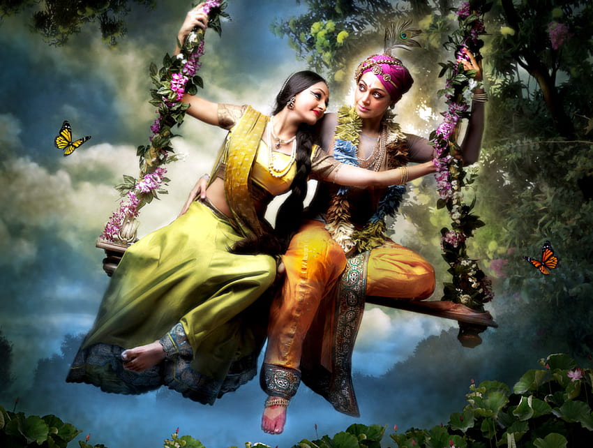 Bhagwan Ji Help me: Lord Krishna and Radha , Background in HD wallpaper