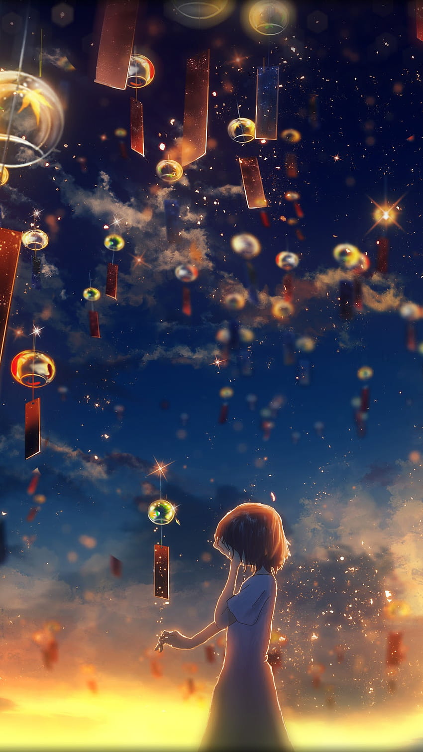 Anime, Girl, Crying, Sunset, Sky Lantern phone , , Background, and . Mocah, Flying Lantern HD phone wallpaper