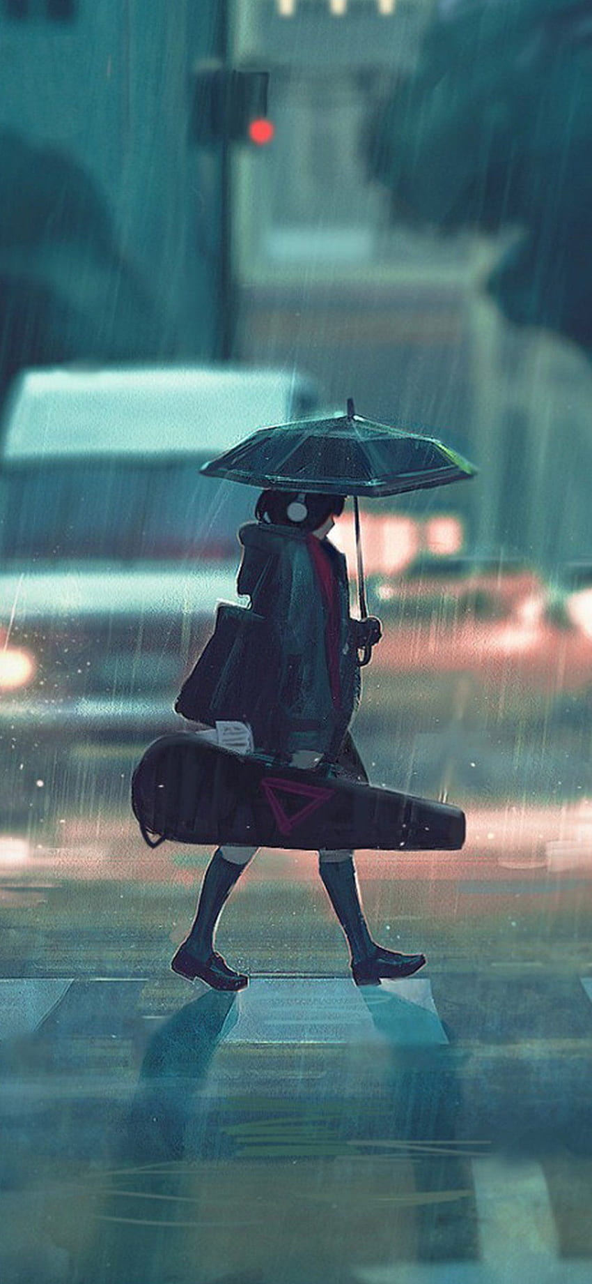 дъждовен ден аниме боя момиче iPhone X . Аниме изкуство HD тапет за телефон