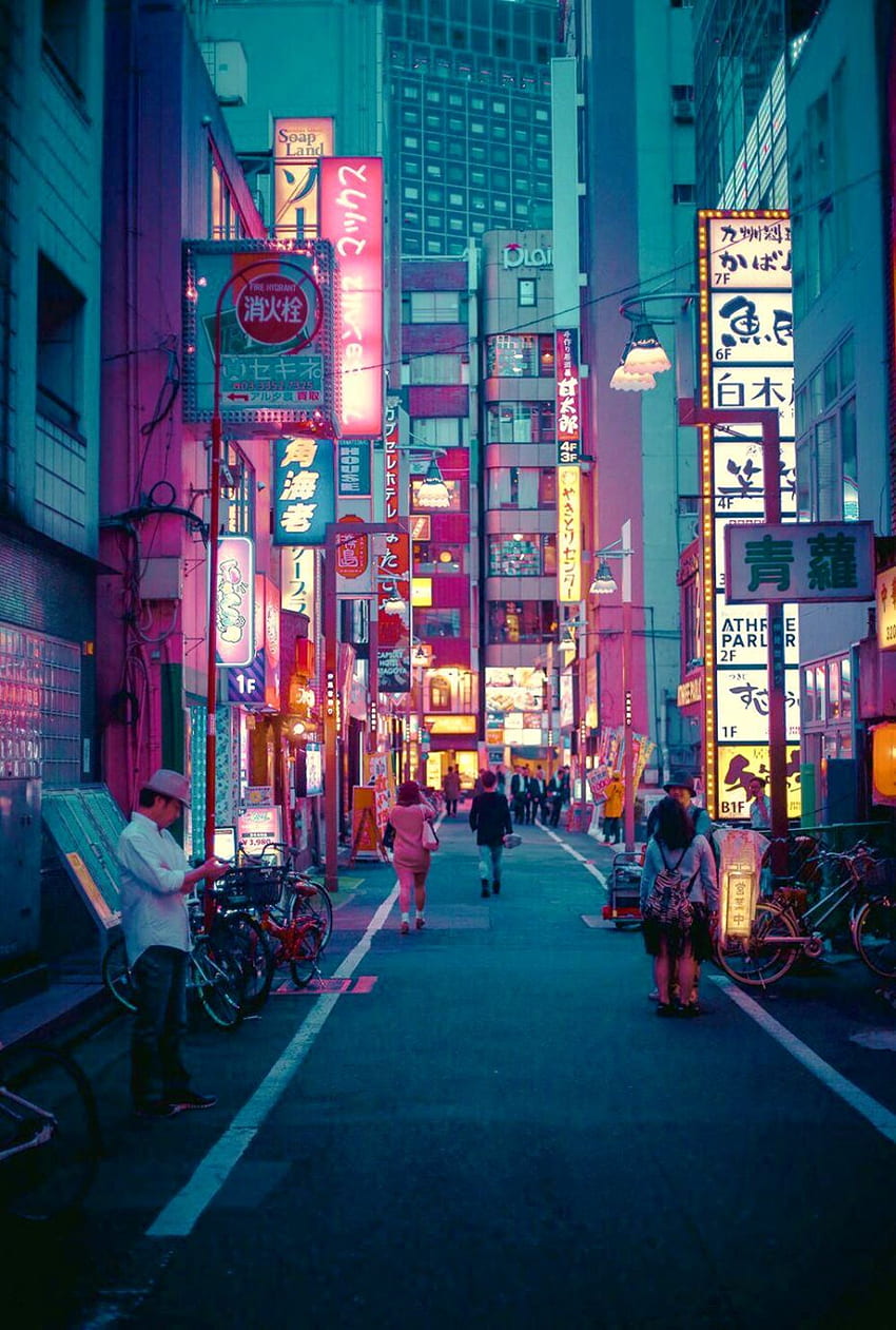 일본 도쿄 시티 라이트 그래픽, 일본 네온 HD 전화 배경 화면