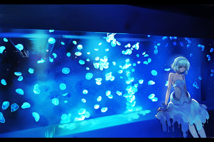 Aquarium, harano, short hair, girl, bubbles, dress, water HD wallpaper