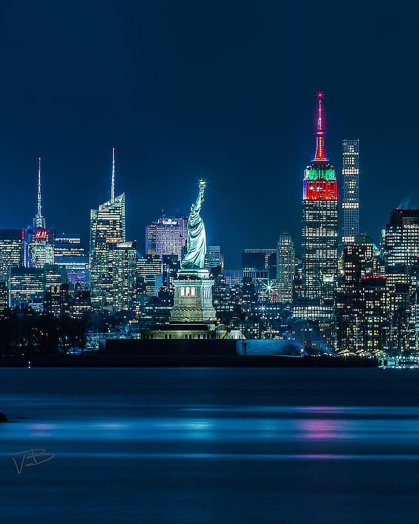estatua de la libertad, ciudad de nueva york, noche de la estatua de la libertad fondo de pantalla del teléfono
