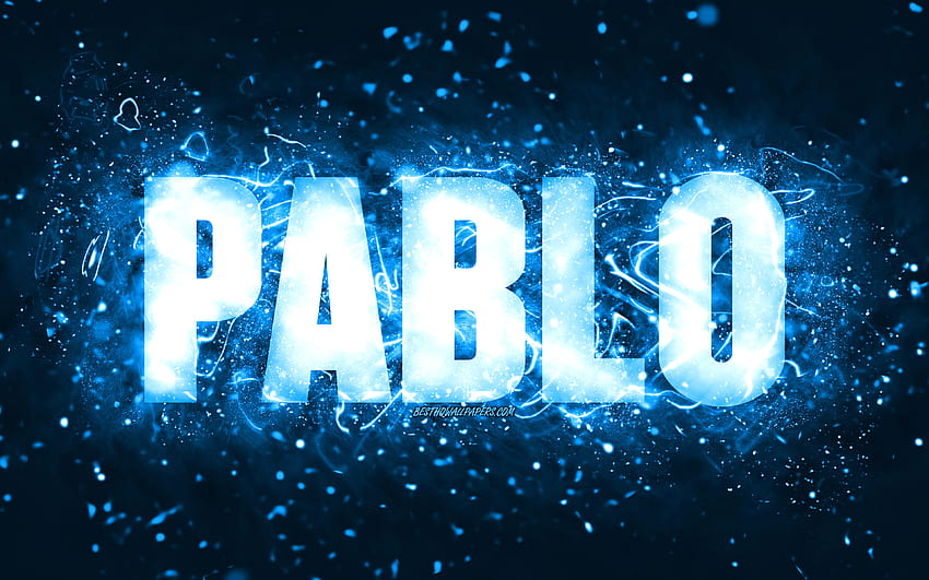 Честит Birtay Pablo, , сини неонови светлини, име Пабло, творчески, Pablo Happy Birtay, Пабло Birtay, популярни американски мъжки имена, с име Пабло, Пабло HD тапет