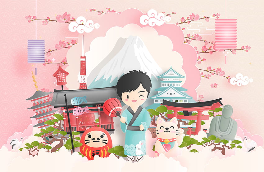 Travel collage with Japanese Theme - Vectors HD wallpaper